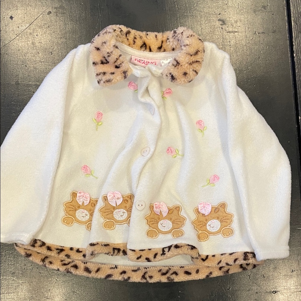 Kids White and Tan Pea Coat with Floral Accents